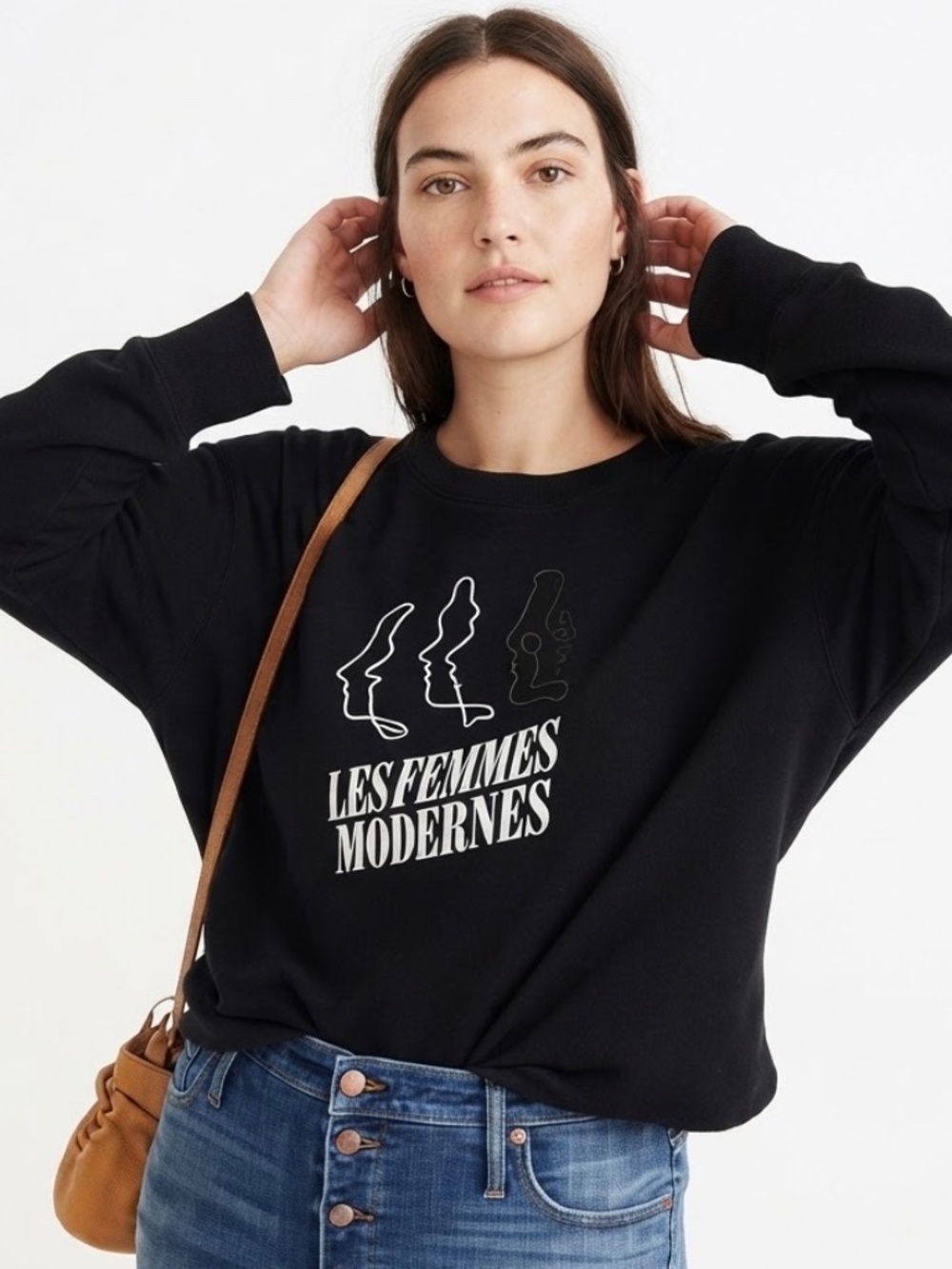 Madewell "Les Femmes Modernes"  Boxy Cotton Black Crewneck Sweatshirt Size XS